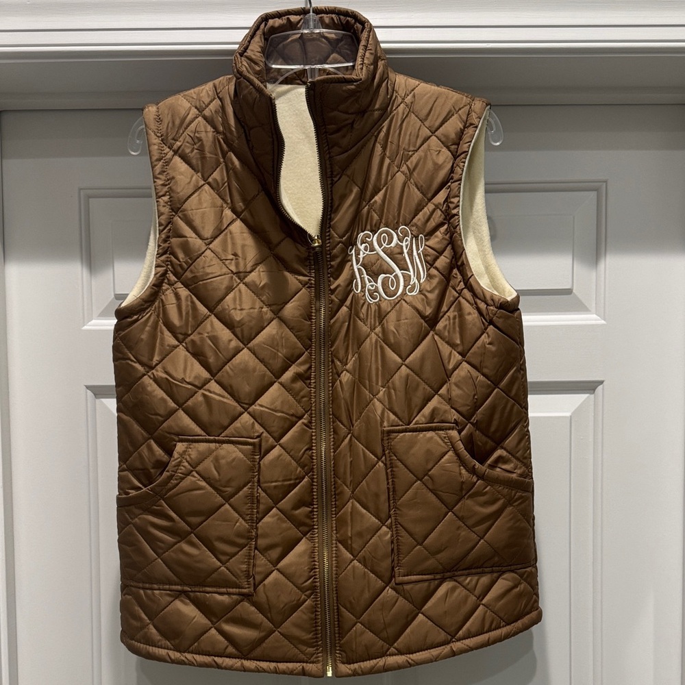 Brown Quilted Vest with Monogram